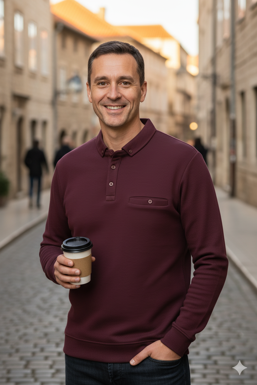 Oppland Erkek Kışlık Kazak Polo Yaka Oxford Fleto Cepli Dokulu Rahat Kesim Tam Kalıp